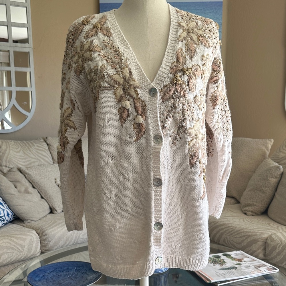 Marisa Christina Beige Embellished Cardigan